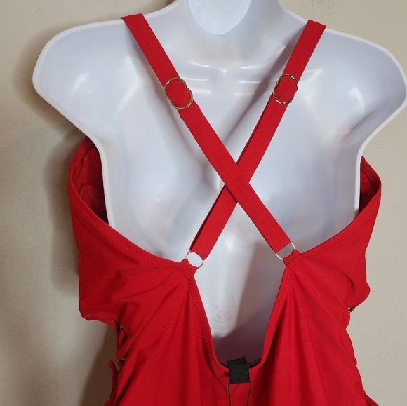 NWT City Chic CCX Red Lace up one piece swimsuit. Women's plus size 20. - Picture 7 of 16